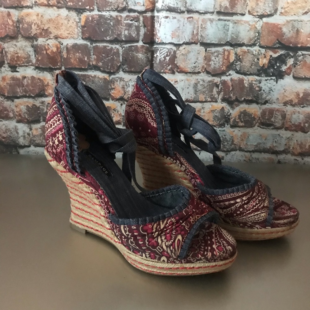 Bandana Tie - Up Denim Wedges